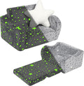 Star Glow in The Dark Toddler Couch, 2-in-1 Toddler Soft Couch Fold Out by MOMCAYWEX