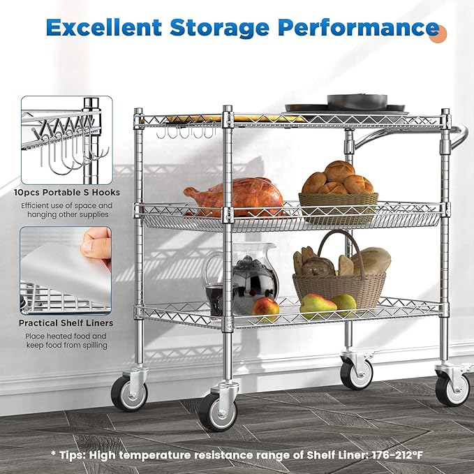 Leteuke Heavy Duty 3 Tier Rolling Utility Cart, NSF Certified 990Lbs Capacity - Image 7