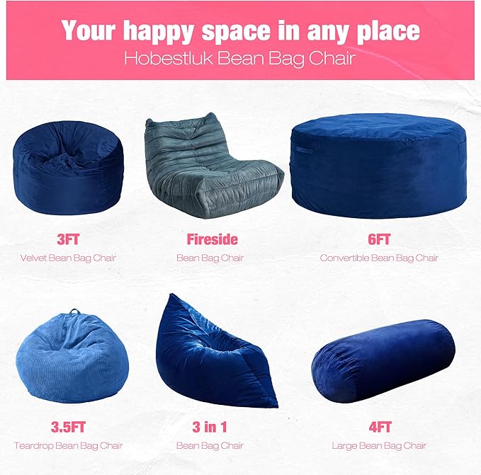 Hobestluk 4FT Bean Bag Chair Large Beanbag - Image 7