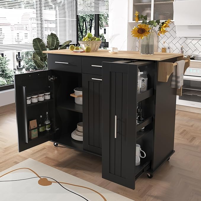 46" Kitchen Island with Drop Leaf, Dining Storage Cart W/ 3 Tier Pull Out - Image 10