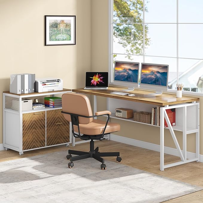Tribesigns L Shaped Desk with Drawer, 2 Piece Home Office Furniture - Image 6