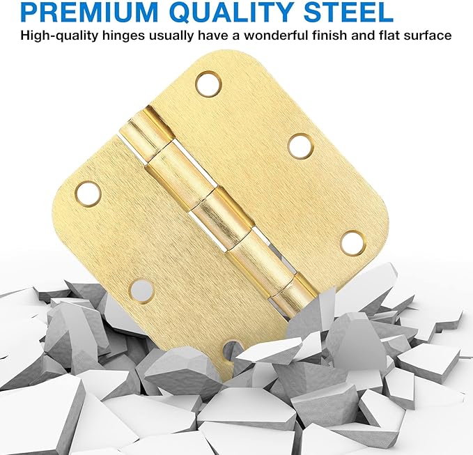 3 Pack Round Door Hinges 3-1/2" x 3.5 inch, 5/8 Radius, Brushed Brass 3 ½ Inch - Image 6