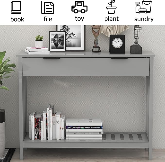TaoHFE Entryway Table with Storage, Modern Sofa Table with Slatted Frame - Image 4