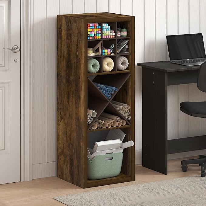 Furinno Cubicle Open Back Decorative Cube Storage Organizer, Amber Pine - Image 2