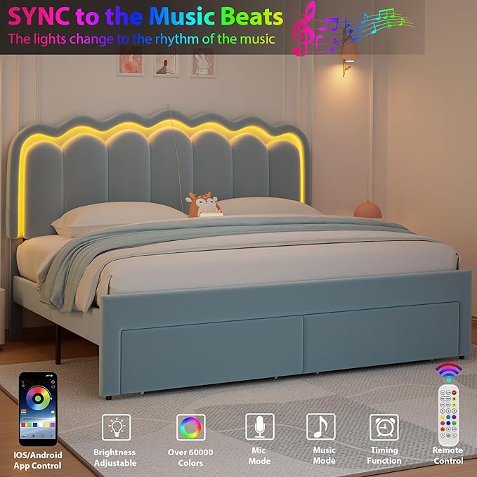King Upholstered LED Bed Frame - Image 5