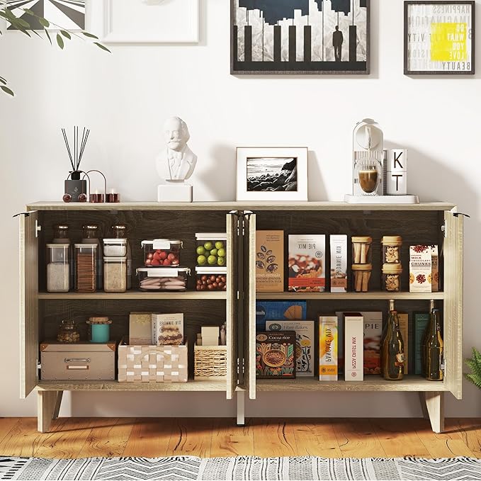 Fluted Cabinet with Storage, Buffet Storage with 4 Doors, Buffet Sideborad - Image 3