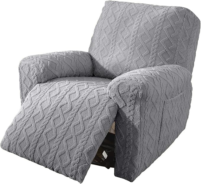 vctops 4 Pieces Geometric Jacquard Plush Recliner Slipcovers Soft Fuzzy Fluffy by vctops