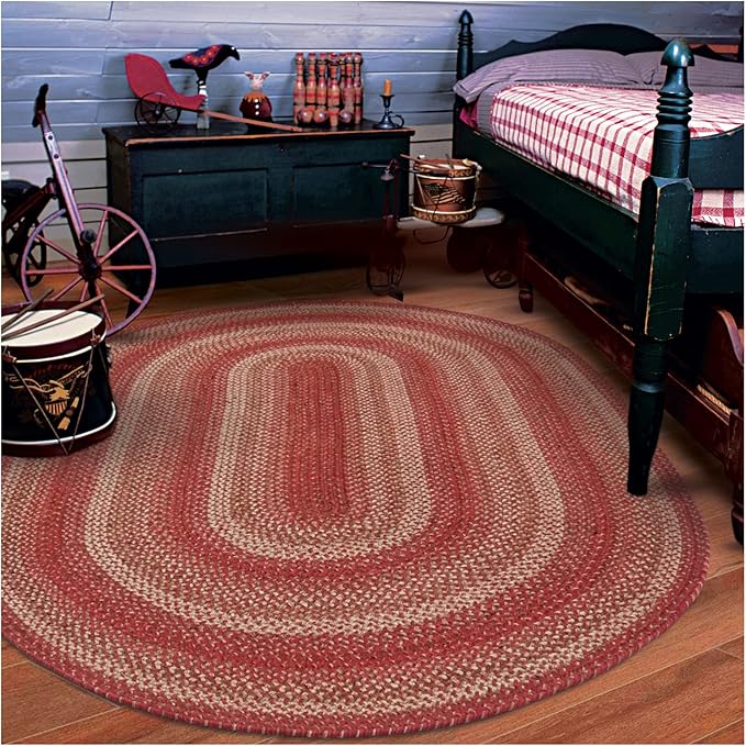 Homespice Apple Pie Jute Red 4x6' Braided Rugs Oval Rugs by Homespice