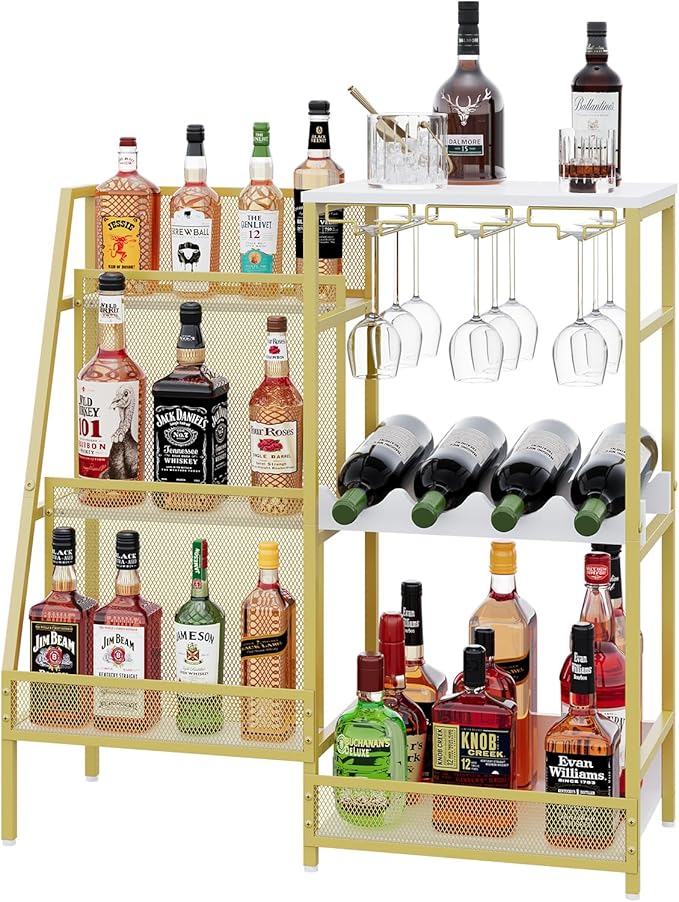 Gold Liquor Stand with Glass Holder, Mini Bar Table by Hayexiha