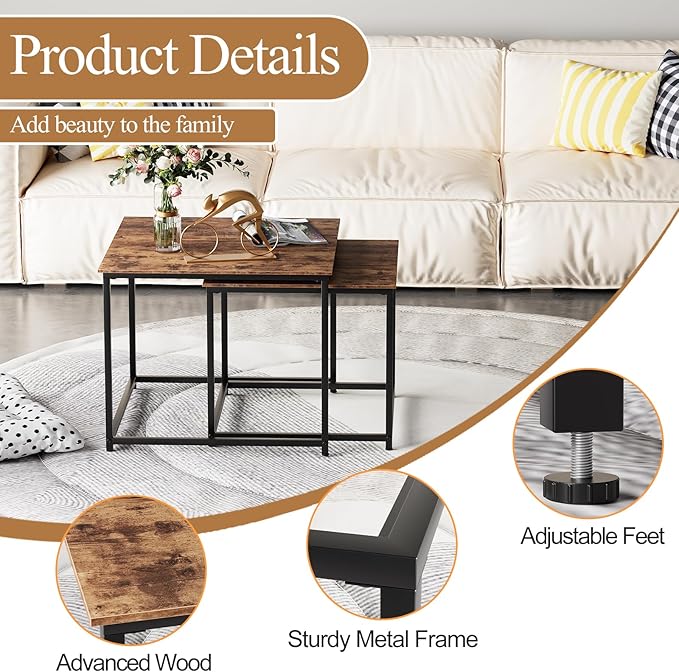 Garden 4 you Coffee Table Set of 2, Modern Engineered Wood Nesting Table - Image 5