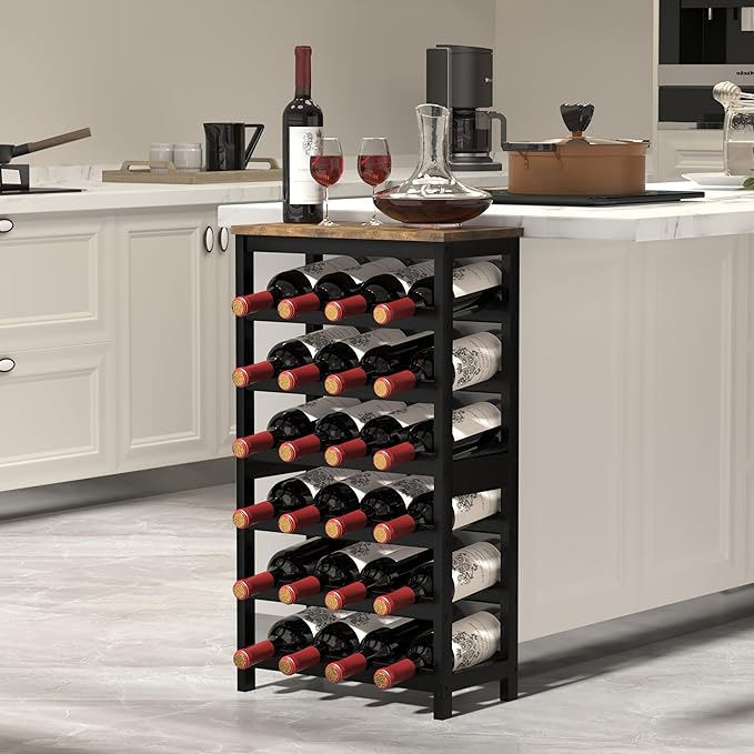6 Tier Bamboo Wine Rack Freestanding Floor, 24 Bottles Wine Storage Shelves - Image 2