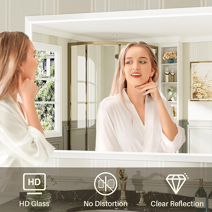 48x32 Inch White Bathroom Mirror - Image 5