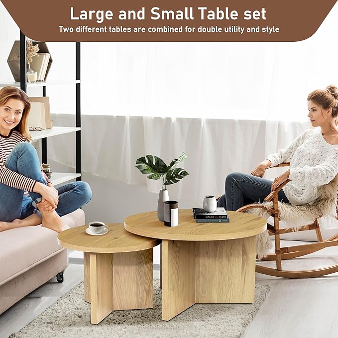 Round Nesting Coffee Tables Set of 2, Modern Stacking Table - Image 4