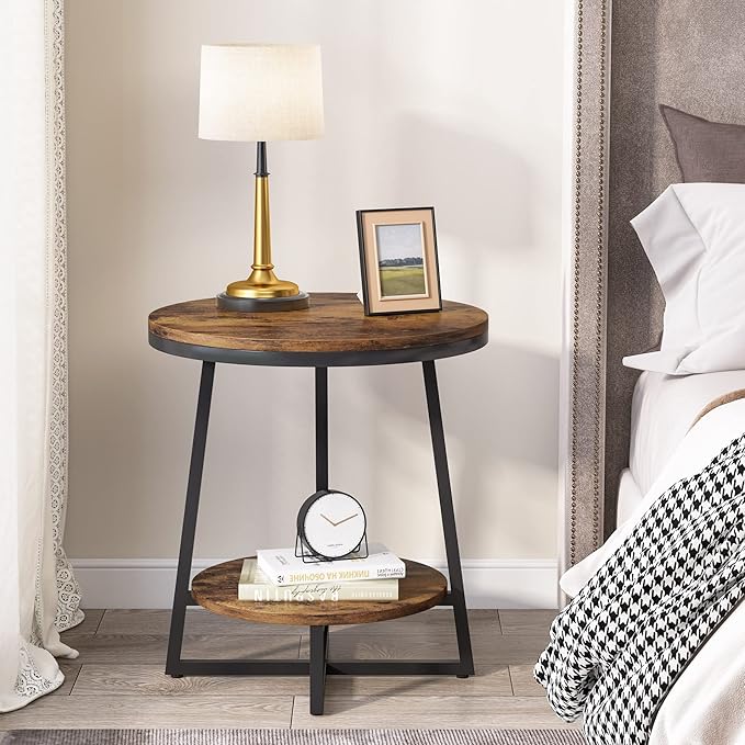 Tribesigns End Table, 2 Tier Round Side Table - Image 4