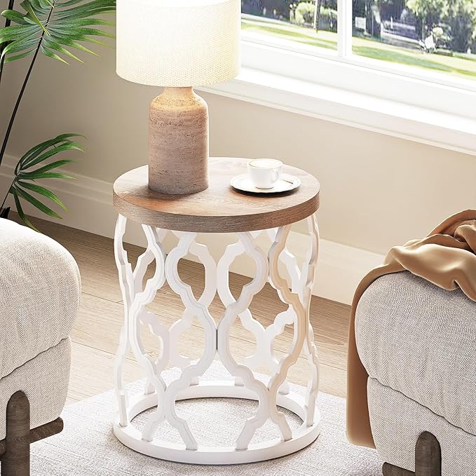 Farmhouse End Table, 18.5'' French Country Round Side Table, Wood Top Side Table - Image 6