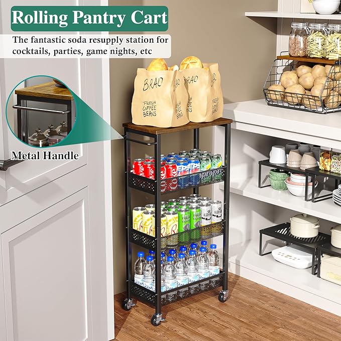 Utility Slim Storage Cart, 4-Tier Narrow Bathroom Organizer and Storage Cart - Image 6