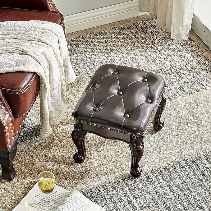 Foot Stool Ottoman with Microfiber Leather Cushion Footrest Sofa Stool - Image 7