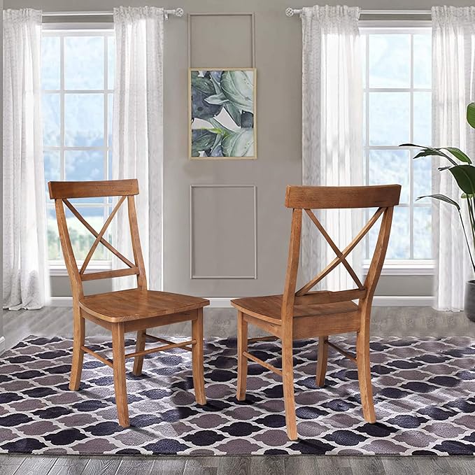 IC International Concepts Set of Two X-Back Dining Chairs, Distressed Oak - Image 2