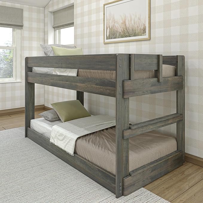 Max & Lily Modern Farmhouse Low Bunk Bed, Twin-Over-Twin Bed Frame by MaxLily