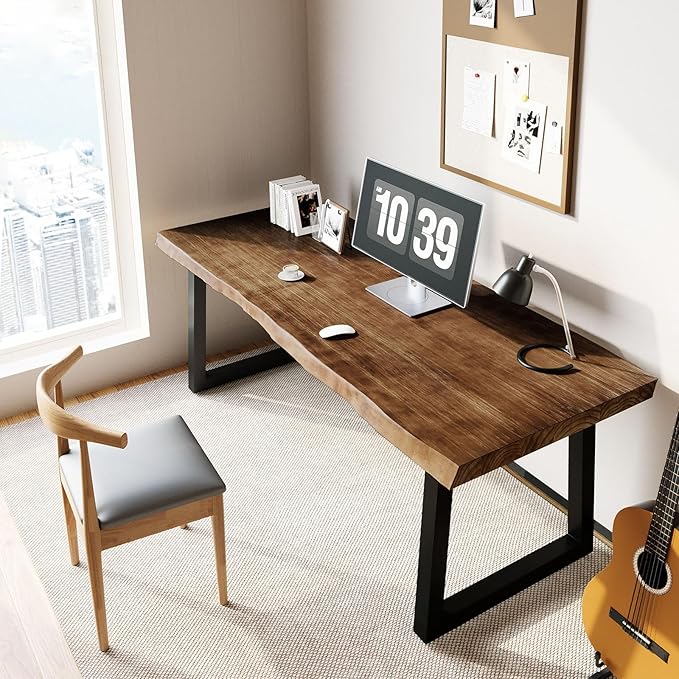 Solid Wood Computer Desk 55-inch Large Office Desk Home Simple Modern Long Desk by QZYJKJ