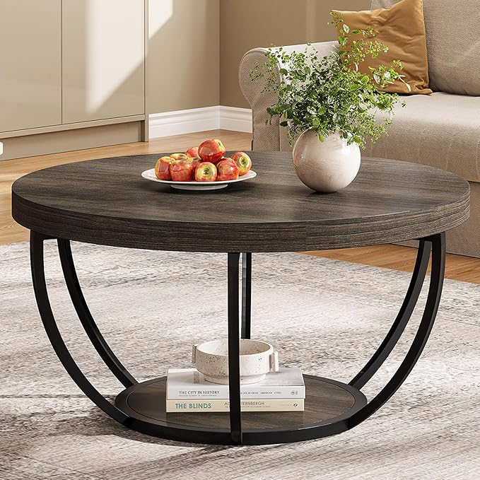 Tribesigns Round Coffee Table, 31.7" Wooden 2-Tier Circle Coffee Table by Tribesigns
