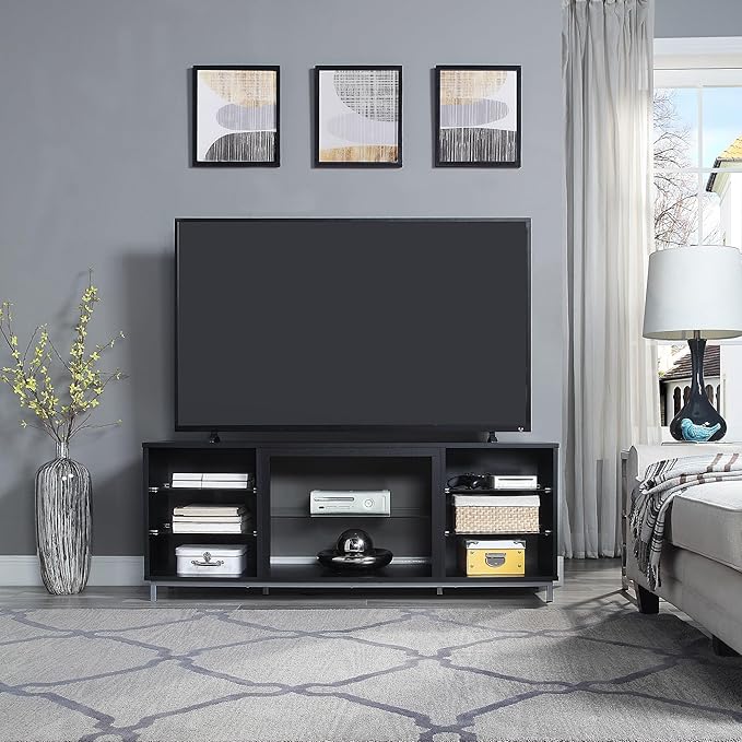 Manhattan Comfort Brighton 60" TV 7 Shelves, Tempered Glass Dividers and Media - Image 2