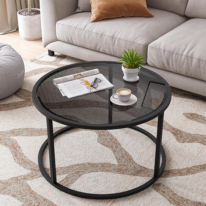 Glass Coffee Table Modern Center Table, Minimalist Round Coffee Tea Table - Image 4