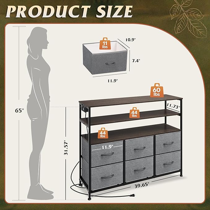 WLIVE Grey TV Stand for 40, 45 inch TV, Entertainment Center - Image 3