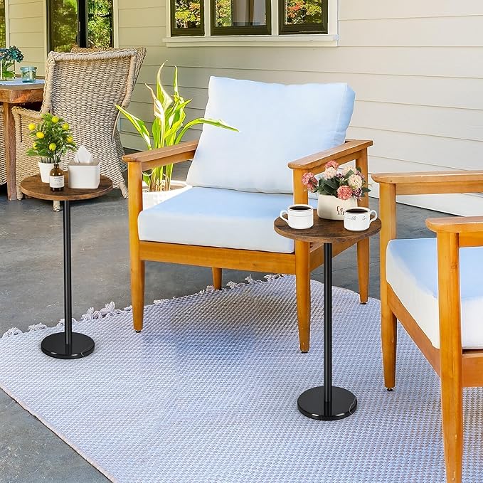 Round Side Table Set of 2 Small Drink Pedestal Accent End Coffee Cocktail Table - Image 5