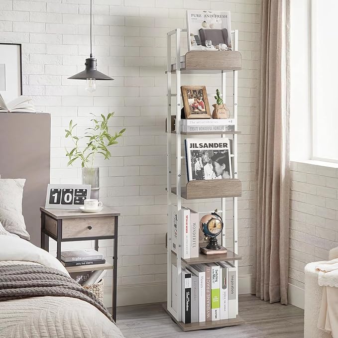 Bikoney Bookshelves 5-Tier, Rotating Bookshelf Tower - Image 9
