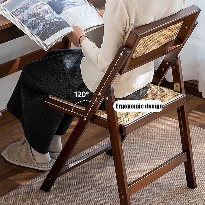 KISKIS Wooden Rattan Folding Chairs Portable Save Space Kitchen Dining Chair - Image 5