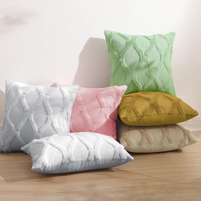 decorUhome Throw Pillow Covers 16x16 Inch Set of 2, Soft Plush Faux Fur Wool - Image 6