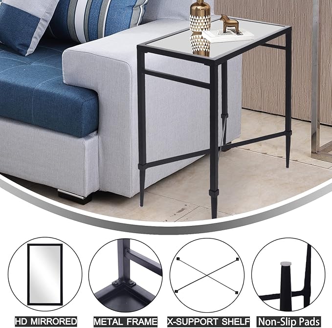 Black End Table, Rectangle Side Table - Image 7