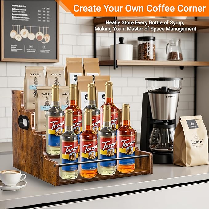4-Tier Liquor Bottle Display Shelf, Holds up to 16 Bottles, Extra Large Rustic - Image 2
