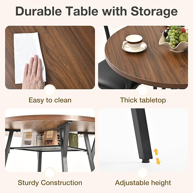 Pamapic Round Dining Table Set for 4, Kitchen Table and Chairs for 4, Dining - Image 4
