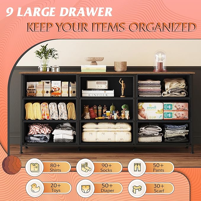 WLIVE 54''W Dresser for Bedroom, Dresser TV Stand for 55, 65 inch TV, Wide - Image 4