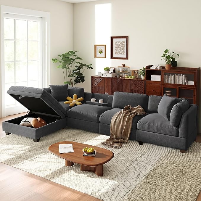 127.6 Inch 5-Seat Modular Convertible Sectional Sofa by Unknown