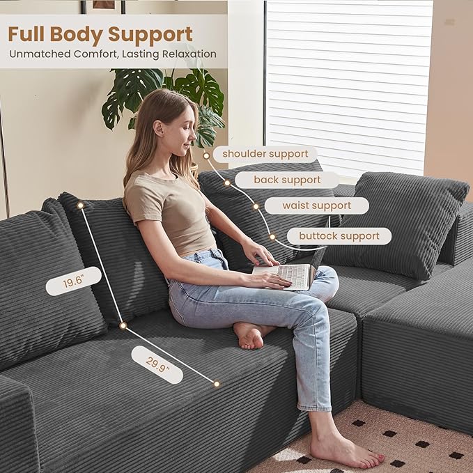 Modular Sectional Sofa, Corduroy Cloud Couch - Image 3