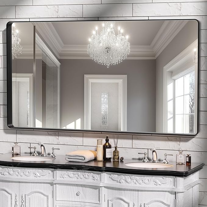 Hasipu Black Bathroom Mirror for Wall, 55 x 30 Inch Metal Framed Bathroom by Whatssuitableisthebest
