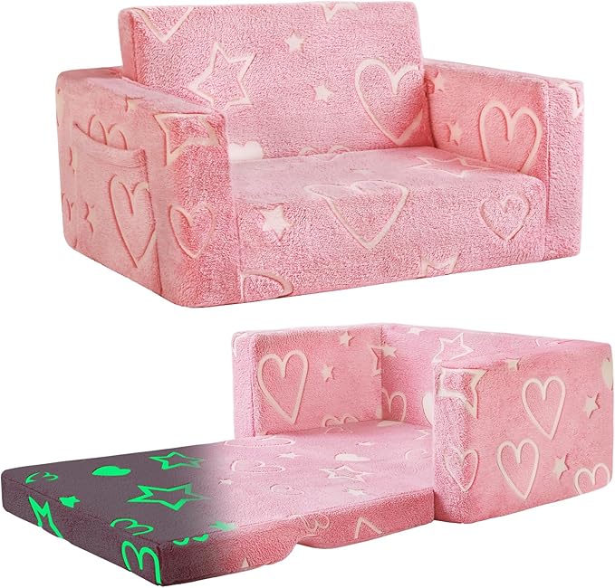 Toddler Chair Comfy, 2-in-1 Soft Toddler Couch Fold Out by inhand