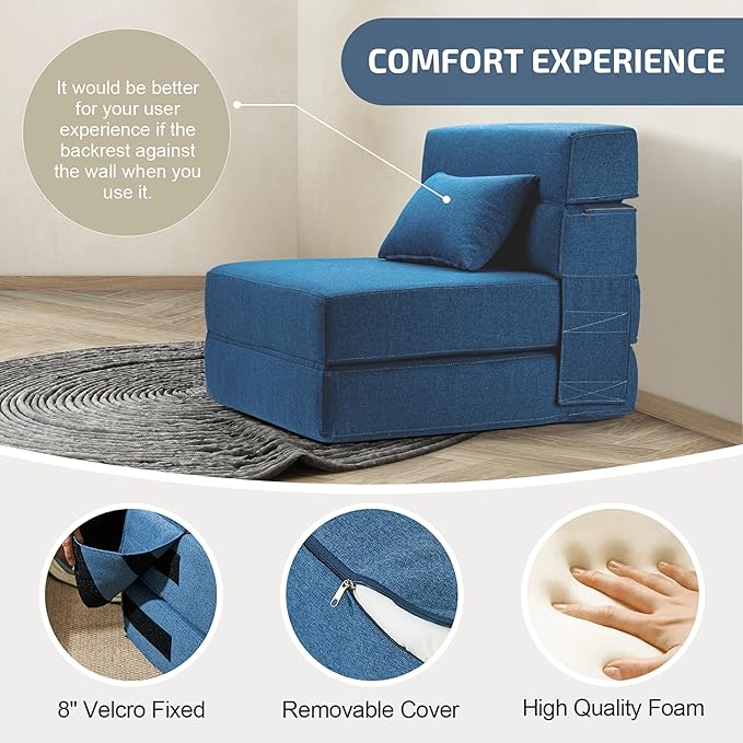 Folding Sofa Bed with Pillow- Convertible Chair Floor Couch & Sleeping Mattress - Image 4