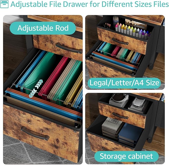 Lufeiya Computer Desk with Fabric File Drawers Cabinet, 57 Inch Home Office - Image 6