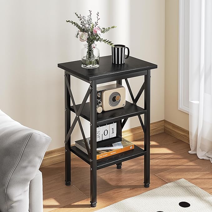 VECELO End Table Set of 2, Bedside Table, X-Design Reinforced Nightstands - Image 2