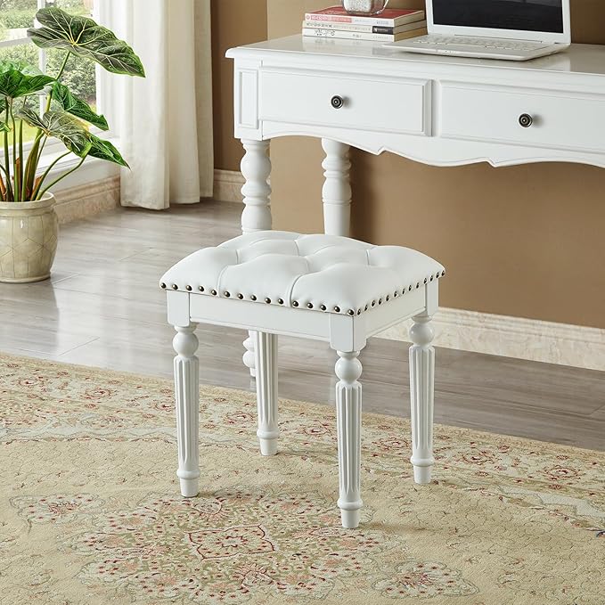 Vanity Bench Stool with Microfiber Leather Cushion, Vanity Chair Ottoman by KIVSON