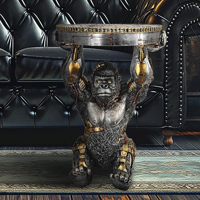 Steampunk Gorilla Side Table Pedestal End Table Stool Resin Cyborg Monkey - Image 2