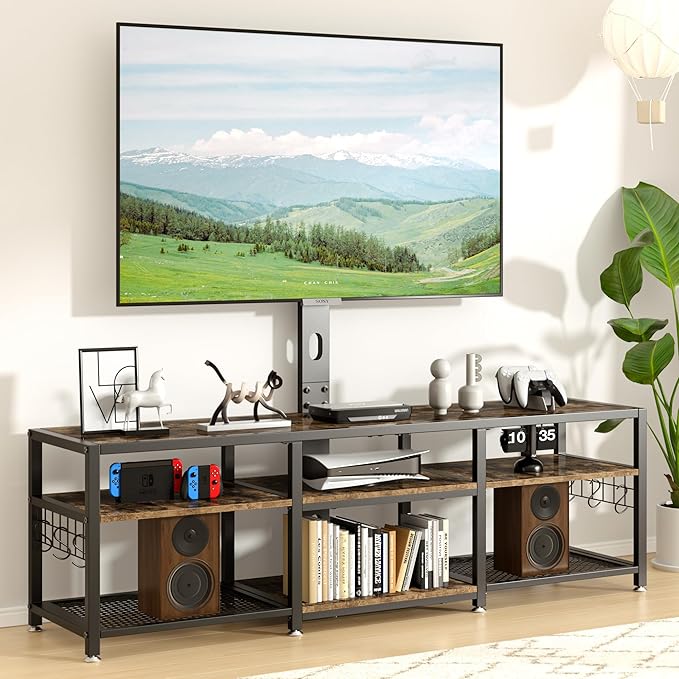 VECELO 63" TV Stand with Mount and Power Outlets, Entertainment Center Console by VECELO