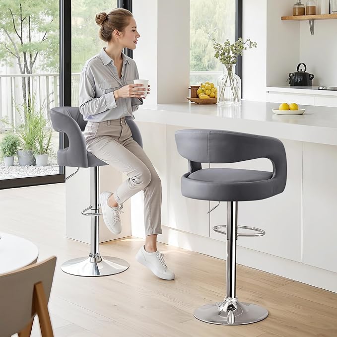 VECELO Bar Stools Set of 4 Adjustable Swivel Modern Pu Leather Barstools - Image 7