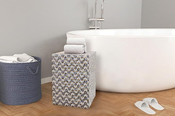PEMAR Mother of Pearl Square Drum End Table Nacre Lacquer Side Bedside Accent - Image 6