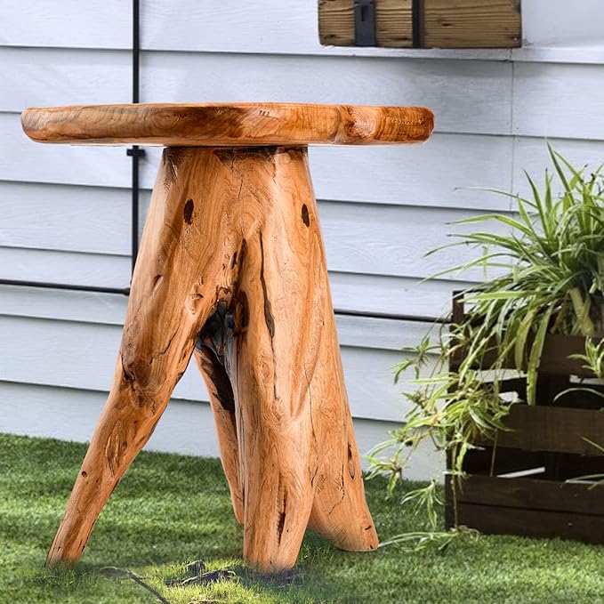 Mushroom Side Table, 18.9 inch Tall Live Edge Wood Stool, Freeform Natural - Image 6