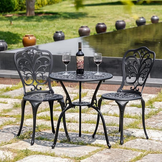 Outdoor Bistro Set 3 Piece Patio Bistro Set, Cast Aluminum Bistro Table and by Withniture